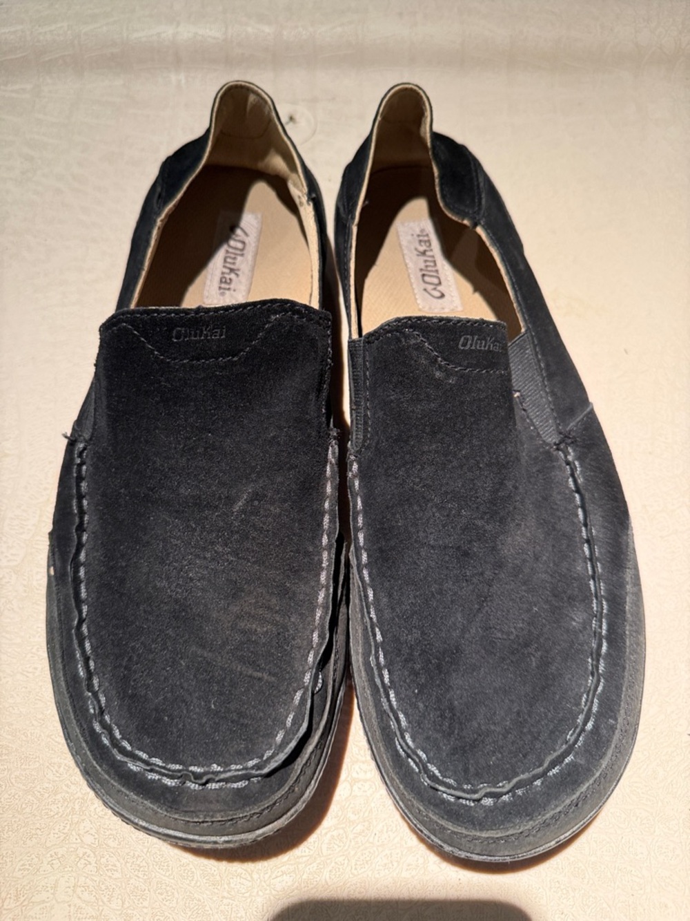 OluKai Men's Black Suede Slip-On Loafers